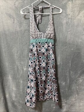 Ascend Mint Green, Teal, White and Gray Patterned Midi Dress